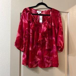 Ann Taylor Loft red and pink silky blouse